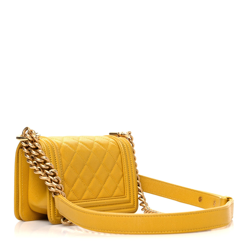 Chanel Caviar Quilted Mini Boy Flap Yellow