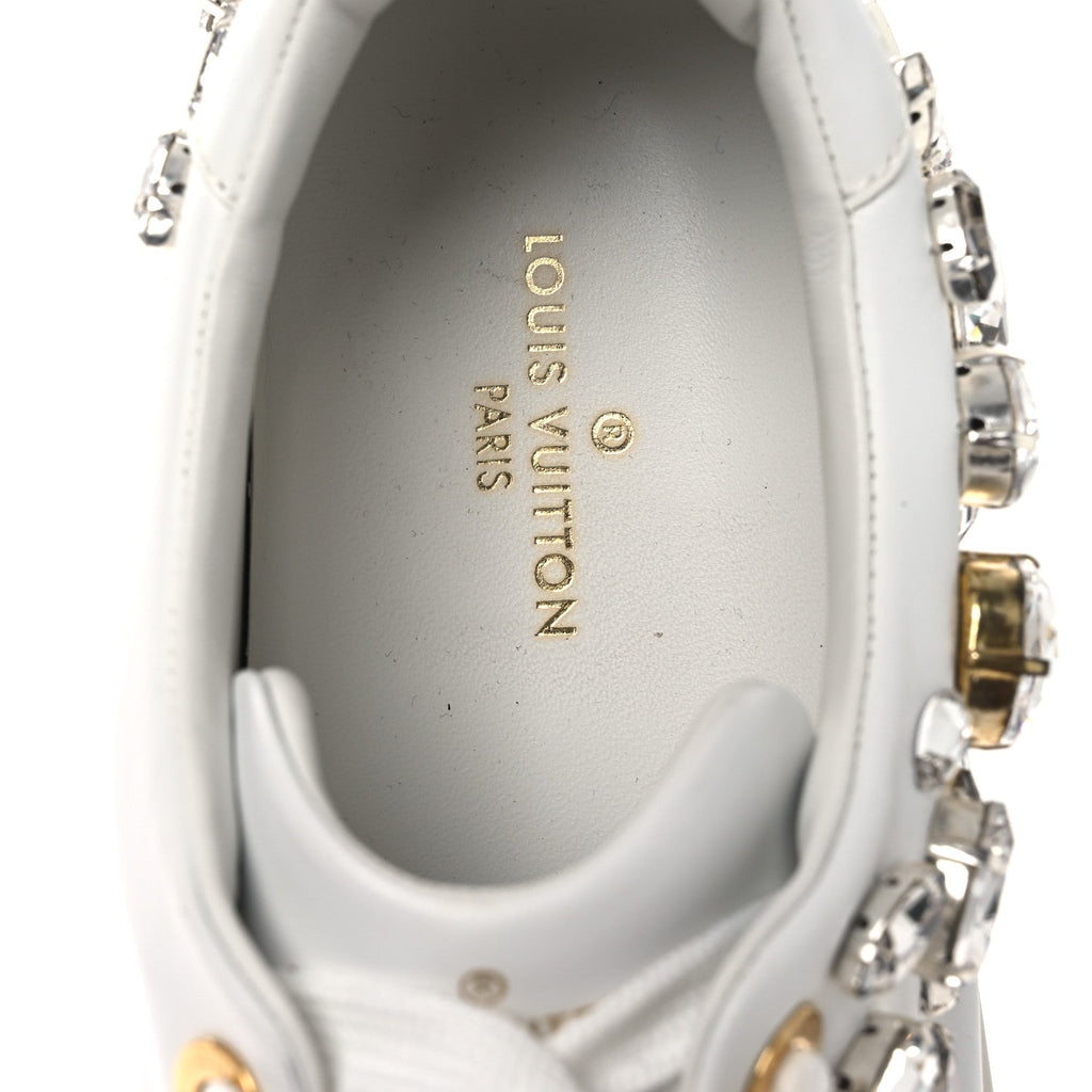Louis Vuitton Lambskin Swarovski Crystal Monogram Time Out Sneakers 40 White