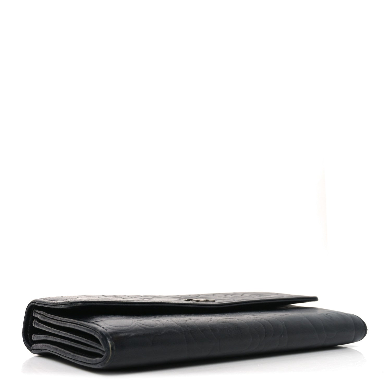Chanel Lambskin Embossed Camellia Large Gusset Flap Wallet Black