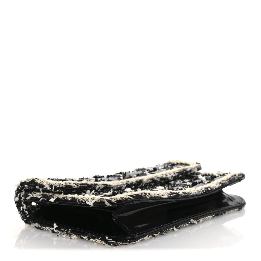 Chanel Tweed Patent Quilted Rectangular Flap Black White