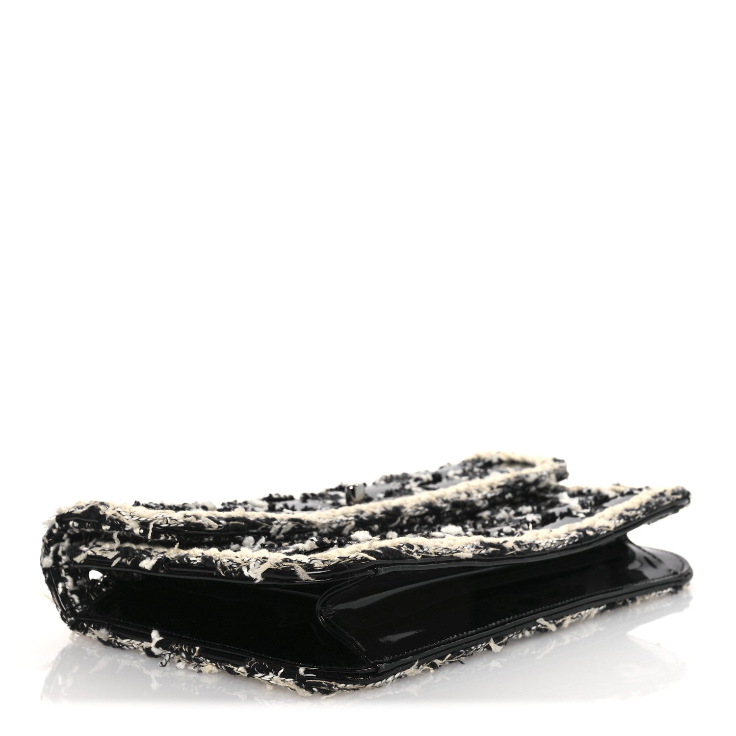 Chanel Tweed Patent Quilted Rectangular Flap Black White