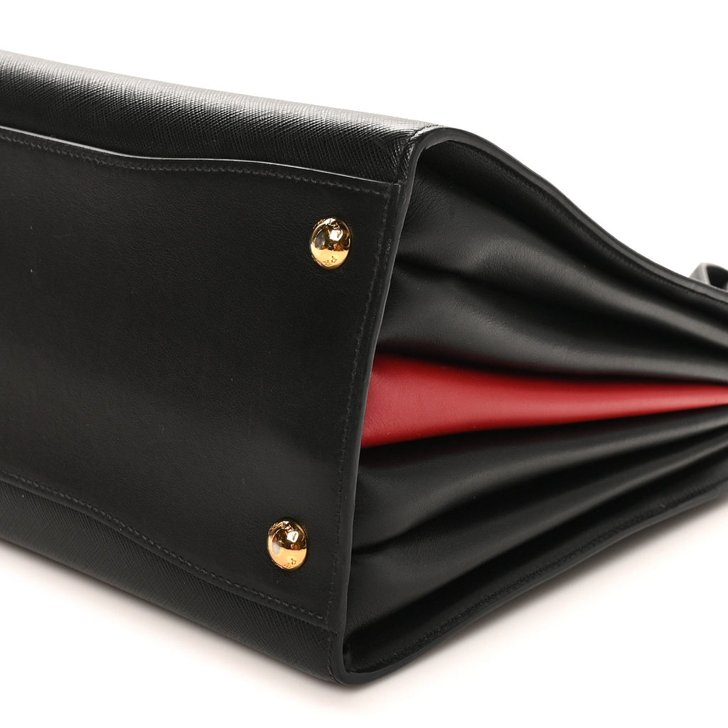 Prada Saffiano City Calfskin Medium Bibliothèque Top Handle Black Fuoco