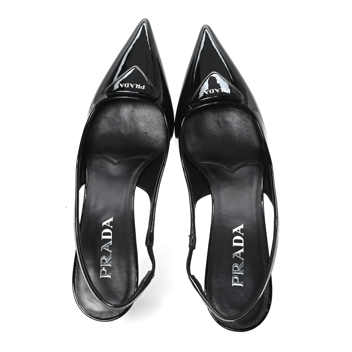 Prada Vernice Logo Pointed Toe Slingback Pumps 40 Black