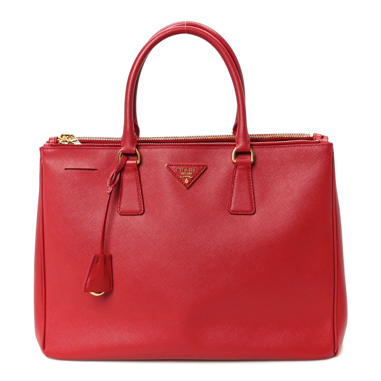 Prada Saffiano Lux Large Double Zip Tote Fuoco
