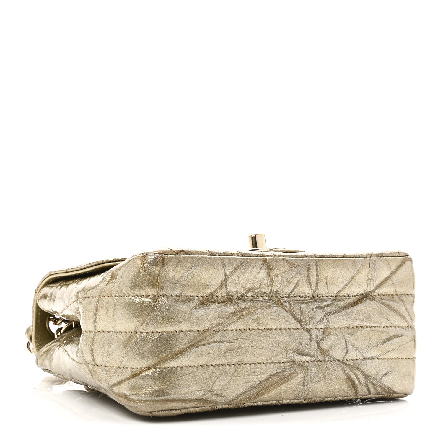 Chanel Patent Metallic Crumpled Calfskin Chevron Quilted Mini Square Flap Gold