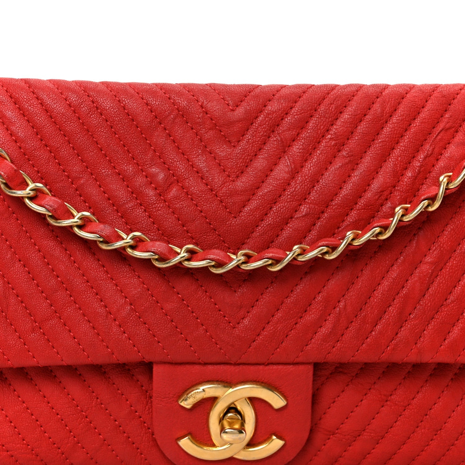 Chanel Wrinkled Lambskin Chevron Quilted Medium Flap Red