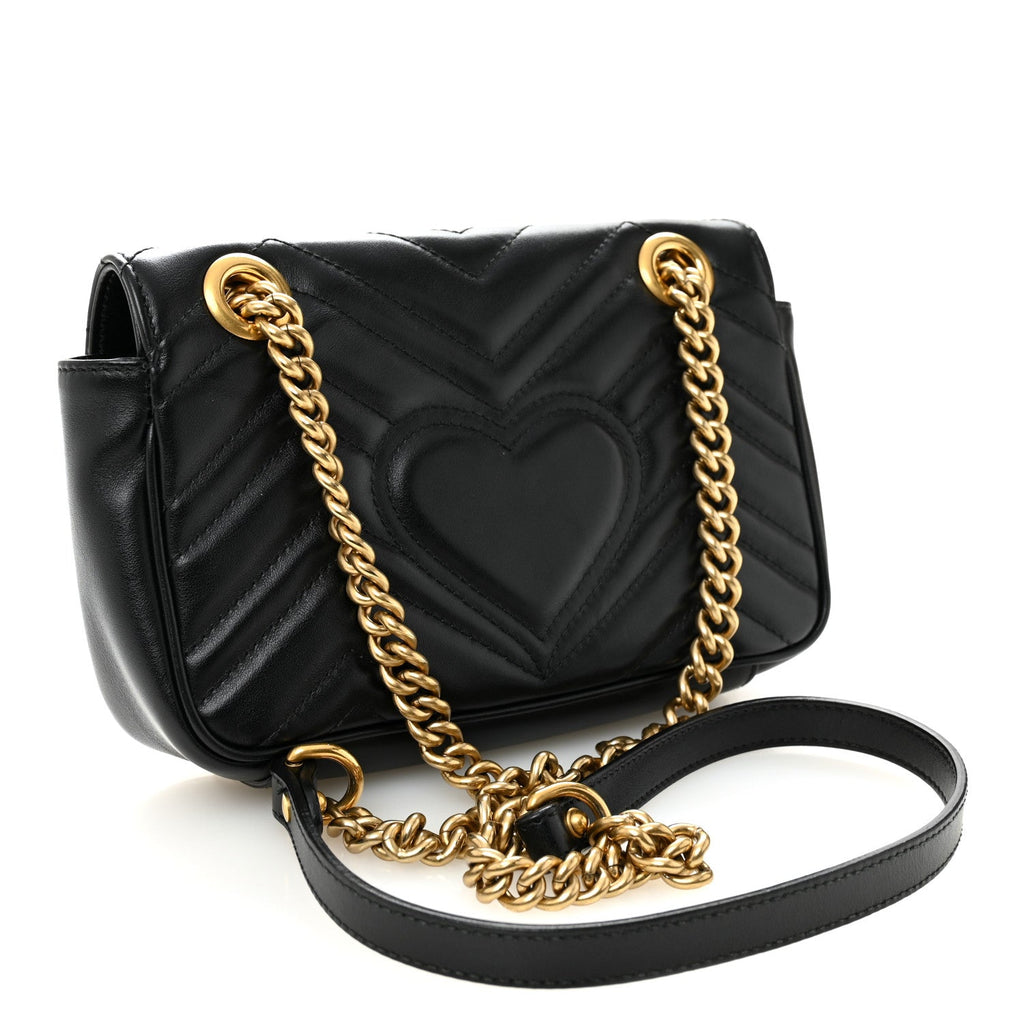 Gucci Calfskin Matelasse Small GG Marmont Shoulder Bag Black