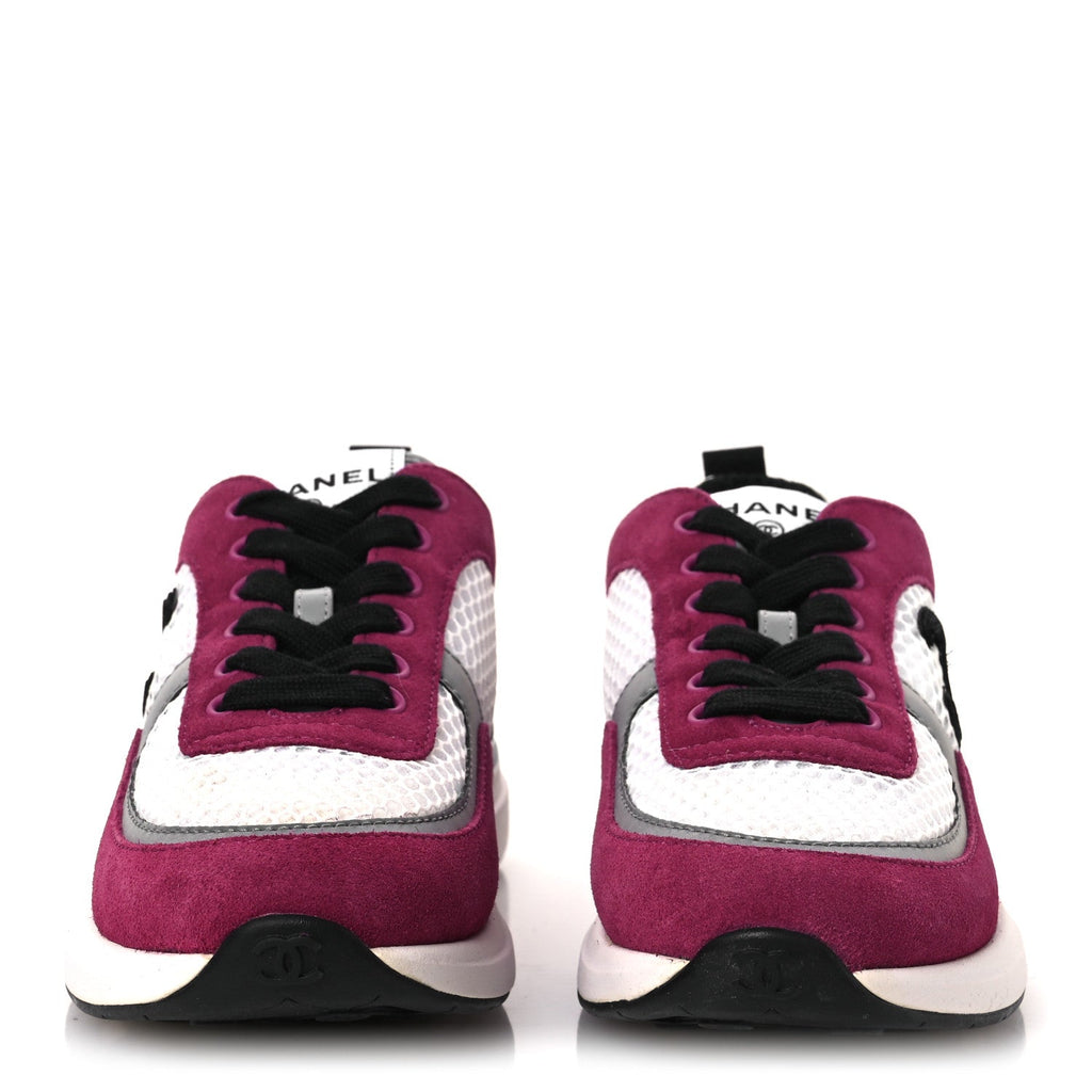 Mesh Suede Calfskin Womens CC Sneakers 36 White Dark Pink Grey