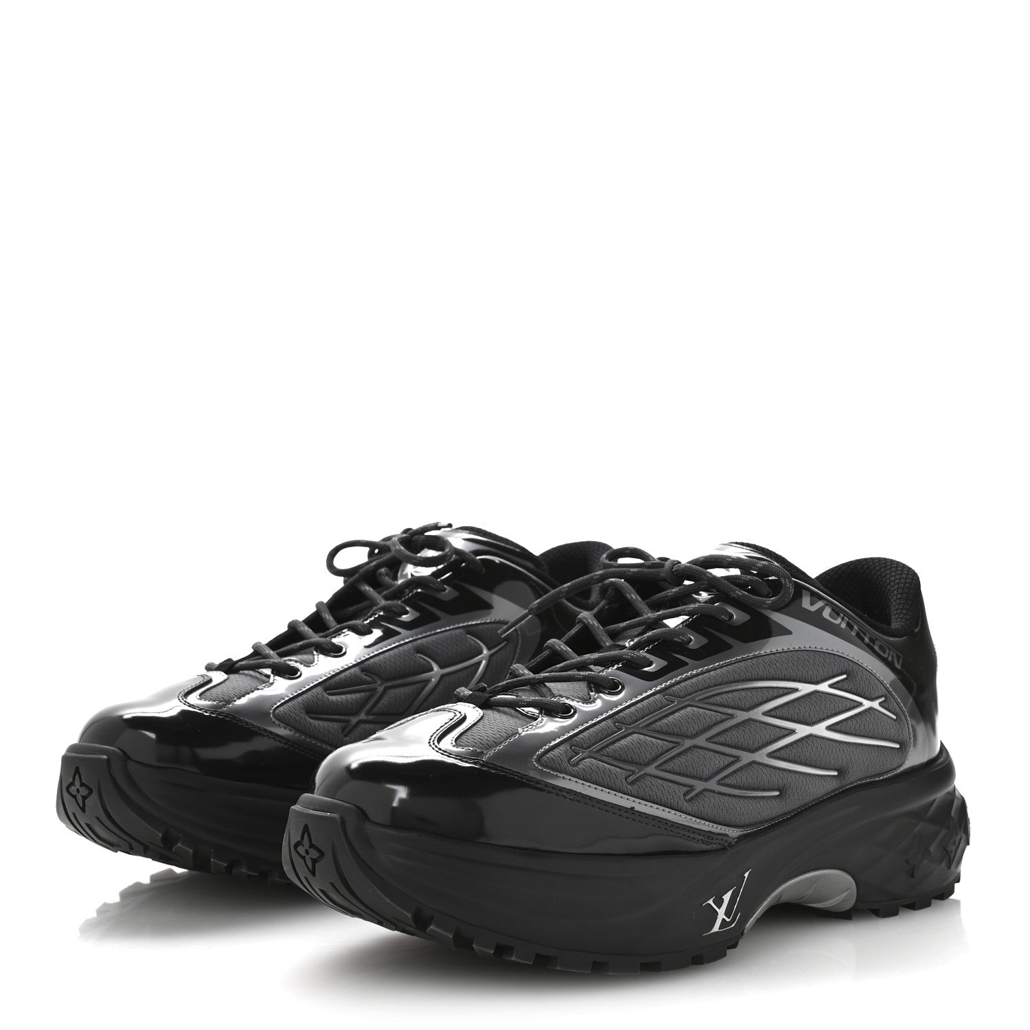 Louis Vuitton Monogram Discovery Lace Up Sneakers 9.5 Black Silver