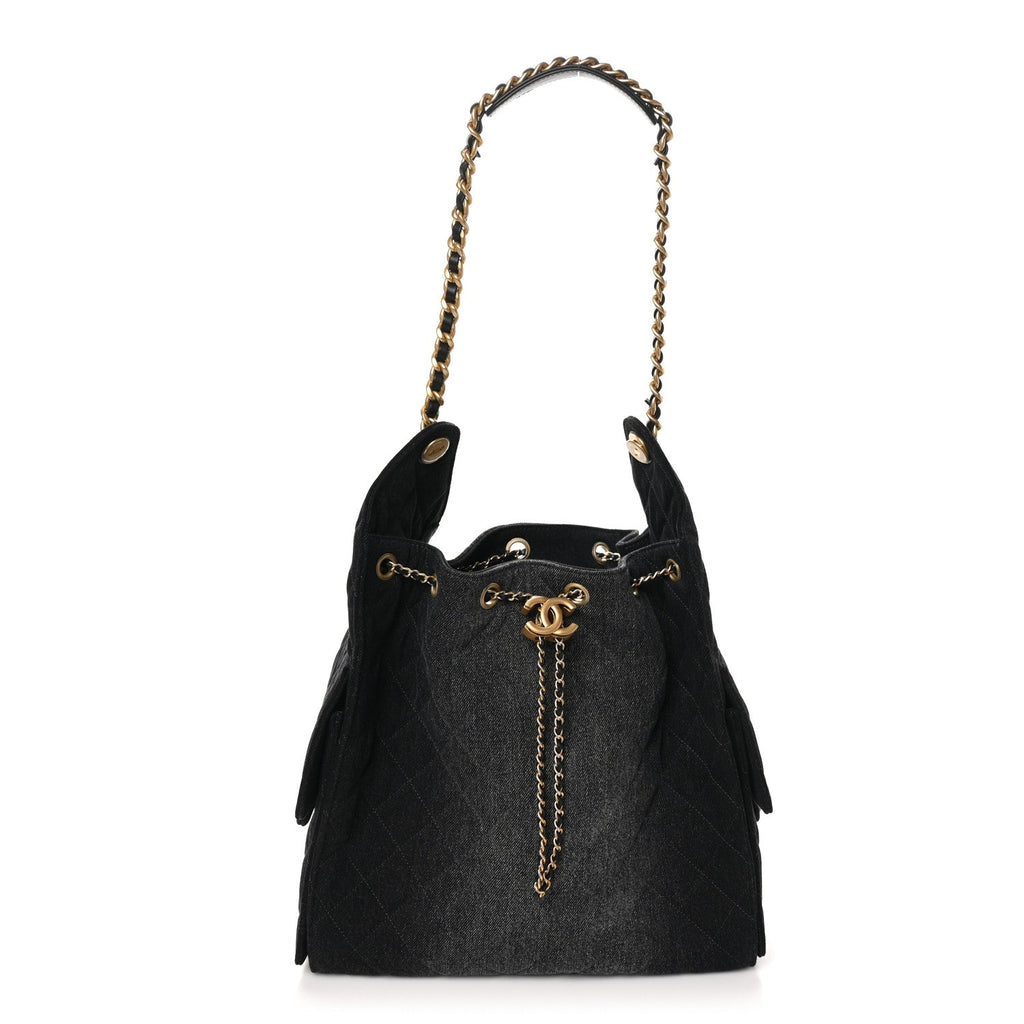 Chanel Washed Denim Quilted Medium Chanel 25 Handbag Black