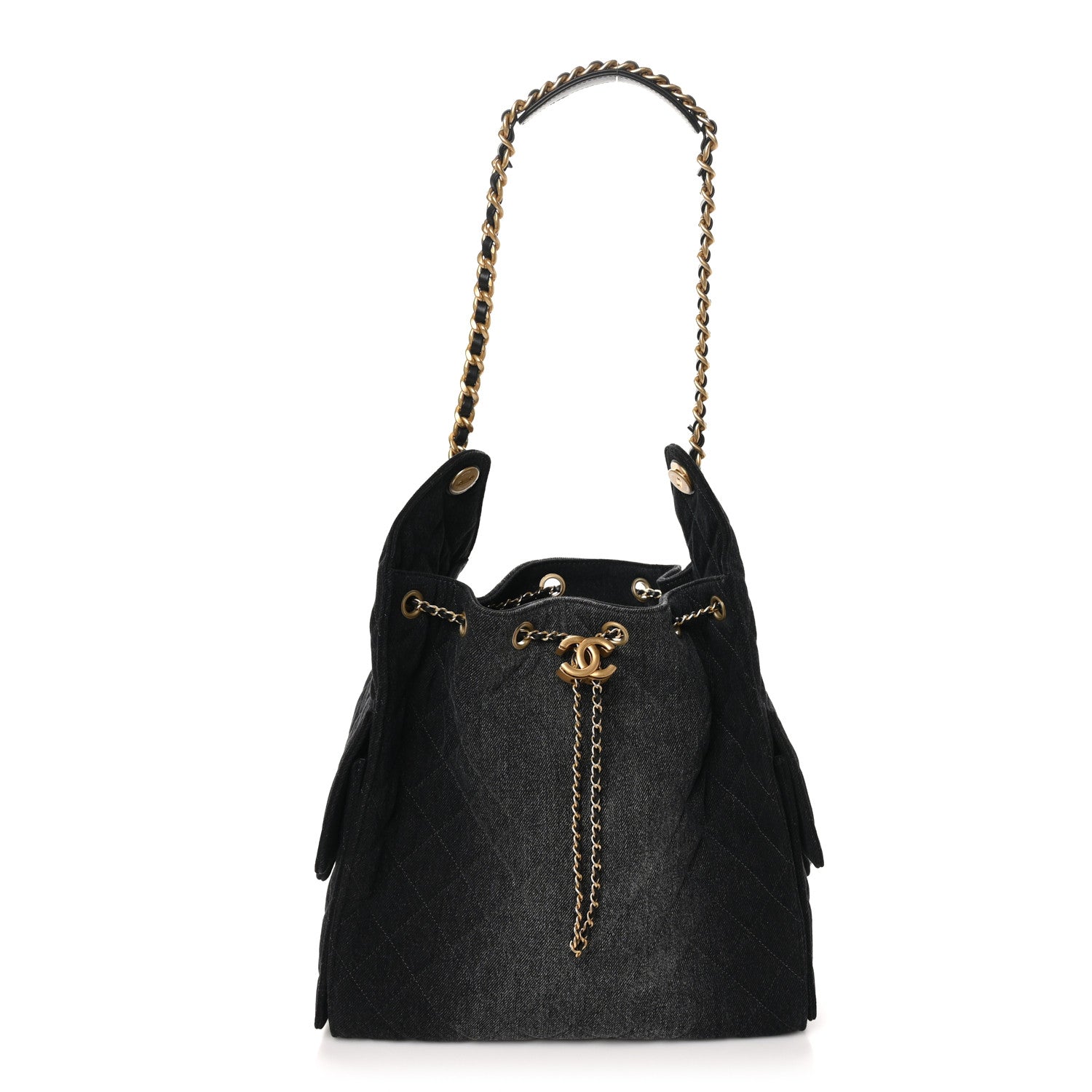 Chanel Washed Denim Quilted Medium Chanel 25 Handbag Black