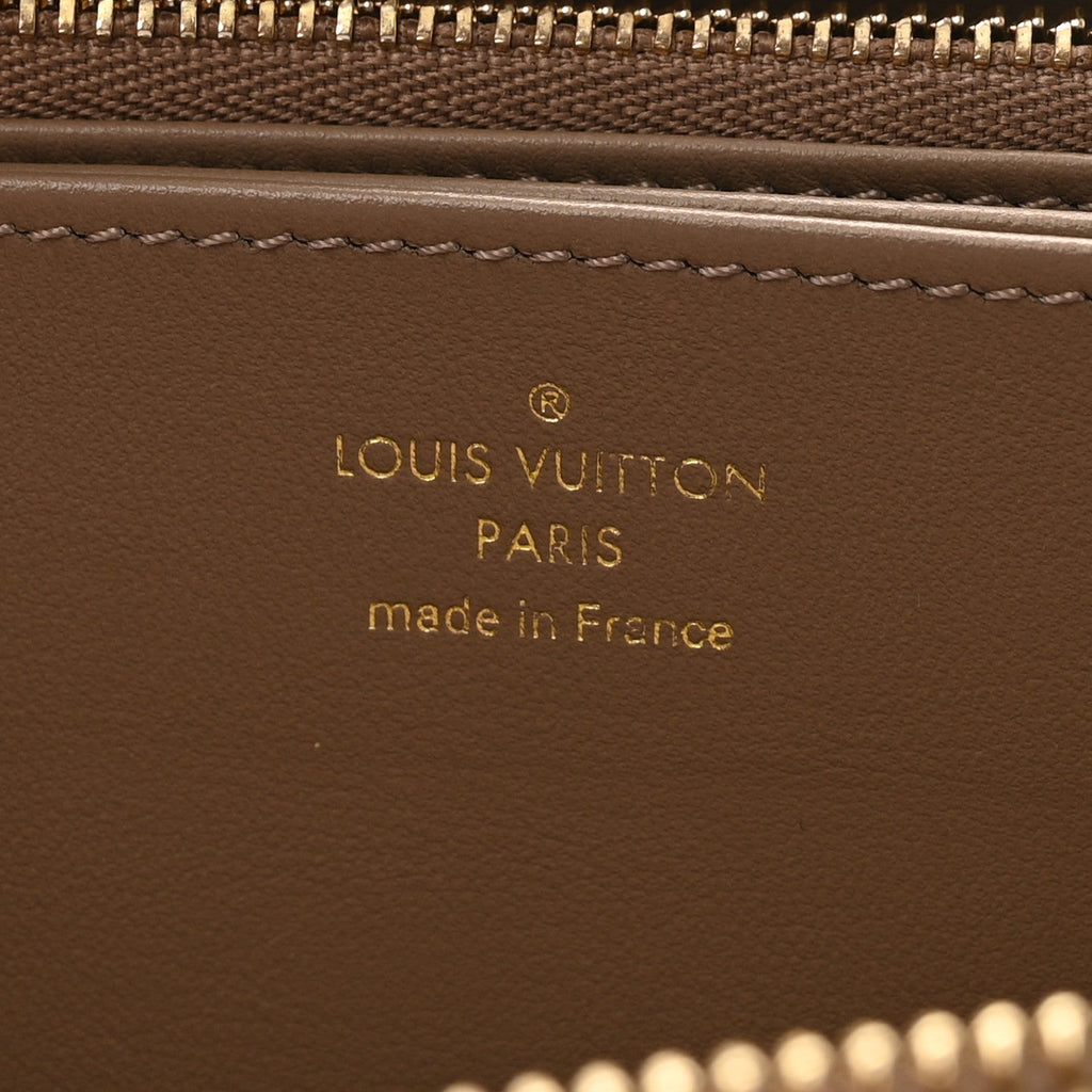 Louis Vuitton Lambskin Embossed Monogram Coussin Zippy Wallet Taupe