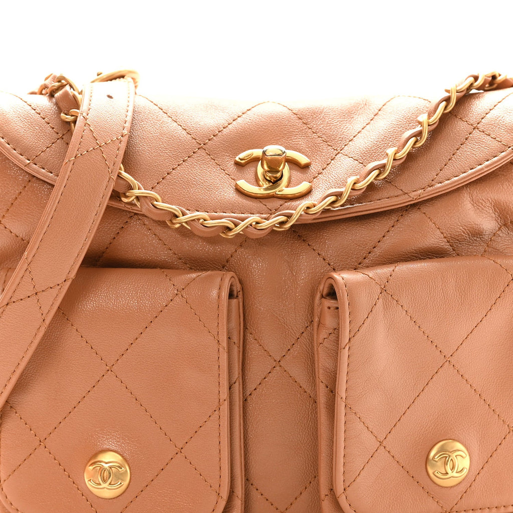Chanel Shiny Calfskin Quilted Small Supple Twins Hobo Bag Brown