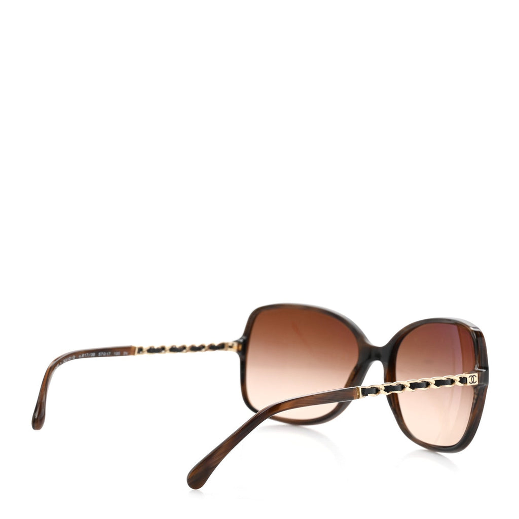 Acetate Metal Lambskin Chain Square Sunglasses 5210-Q Brown
