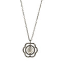 Metal Crystal Pearl CC Camellia Pendant Necklace Silver