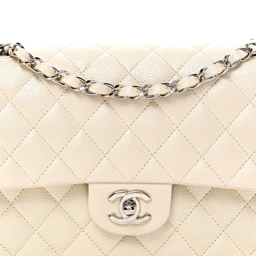 Chanel Iridescent Caviar Quilted Medium Double Flap White