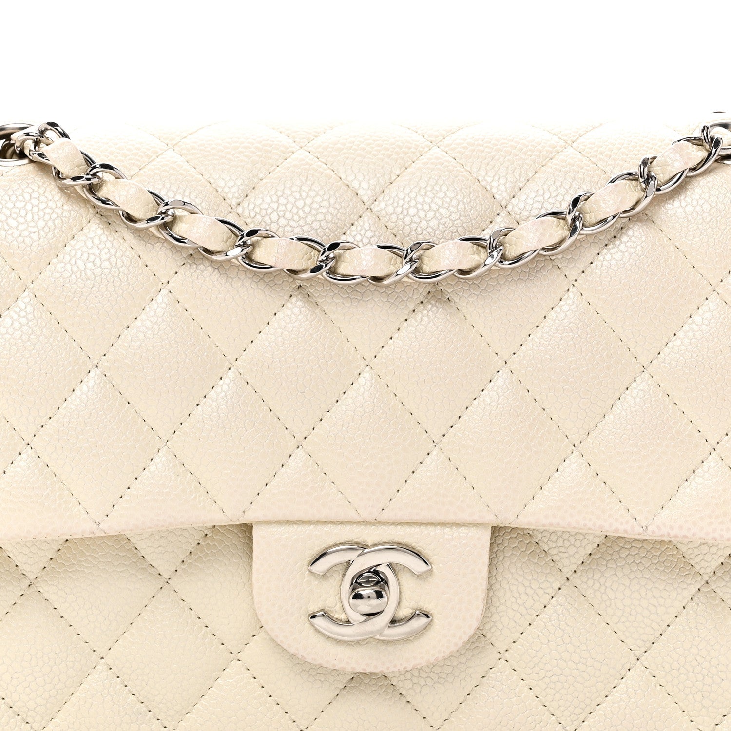 Chanel Iridescent Caviar Quilted Medium Double Flap White