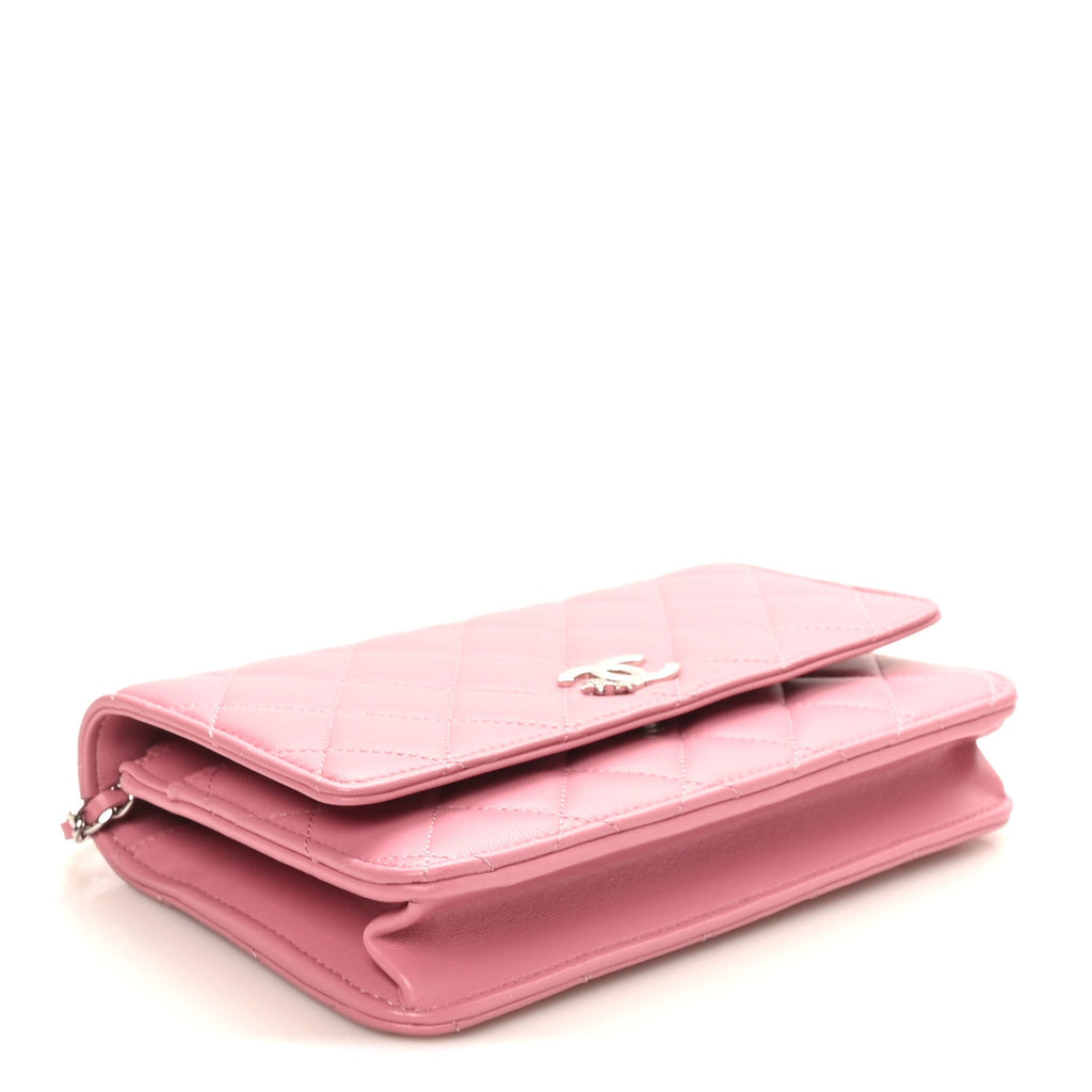 Chanel Lambskin Quilted Crystal Star Wallet On Chain WOC Pink