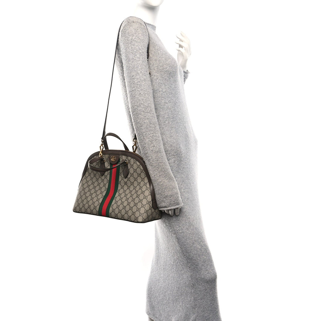 Gucci GG Supreme Monogram Web Medium Ophidia Top Handle Dome Bag Brown