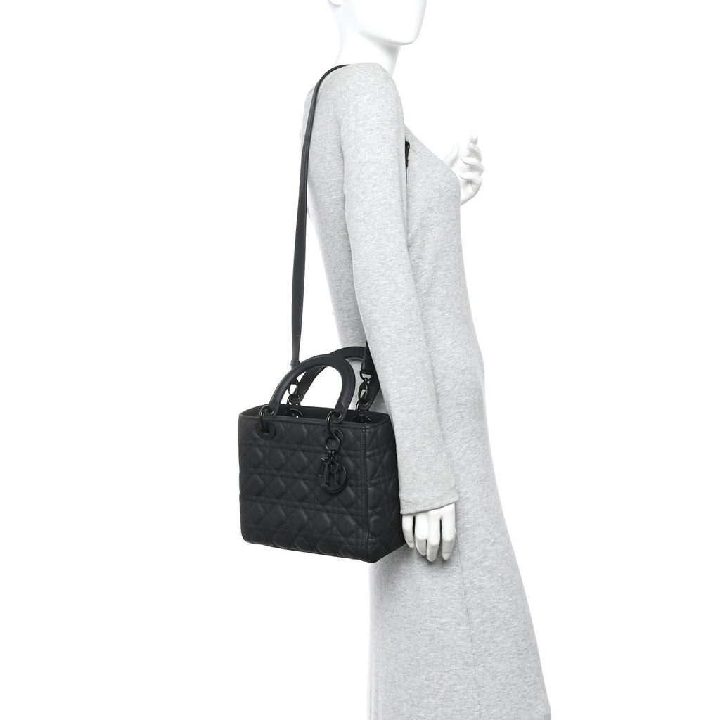 Christian Dior Ultra Matte Calfskin Cannage Medium Lady Dior Black
