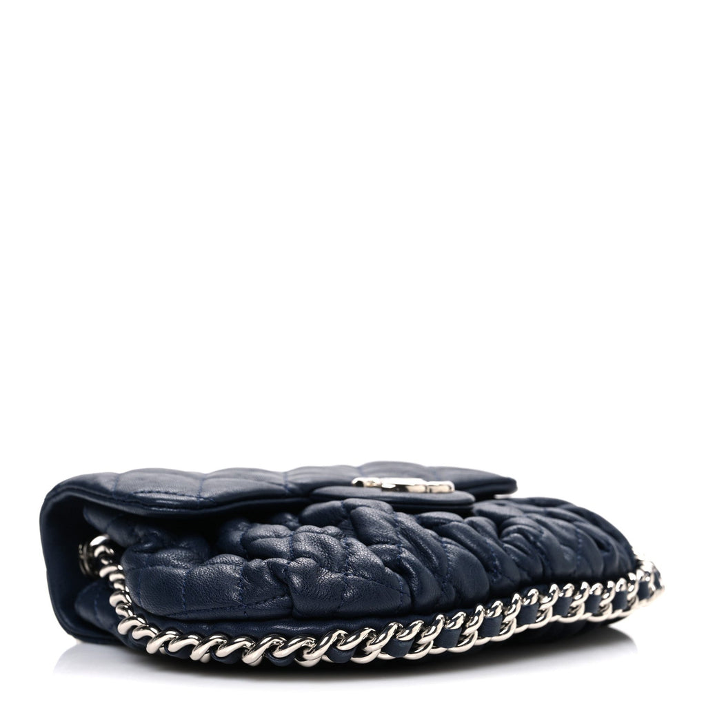 Chanel Washed Lambskin Quilted Mini Chain Around Messenger Navy Blue