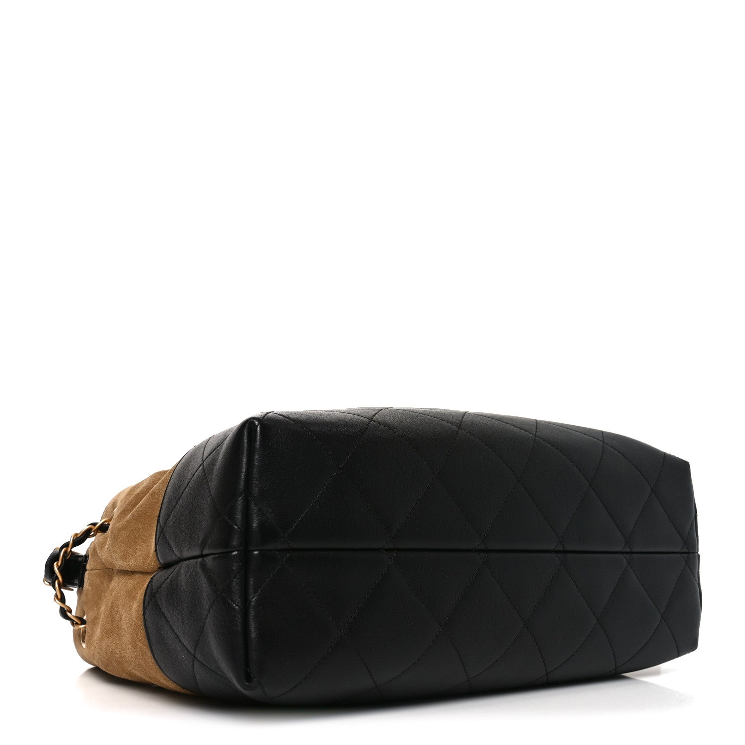 Chanel Suede Calfskin Shiny Lambskin Quilted Small Coco Base Shopping Bag Beige Black