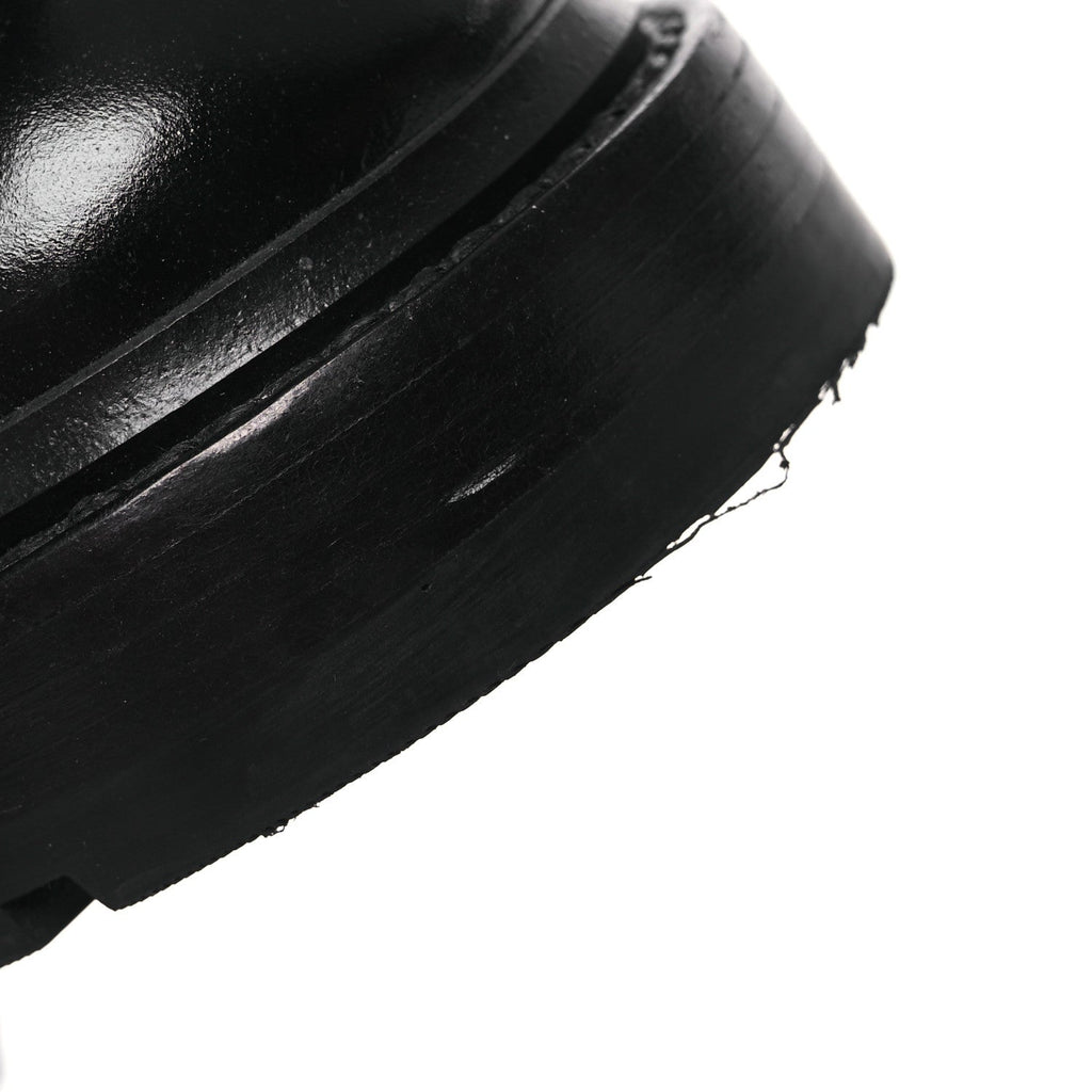 Chanel Shiny Calfskin Quilted Lace Up Combat Boots 37 Black