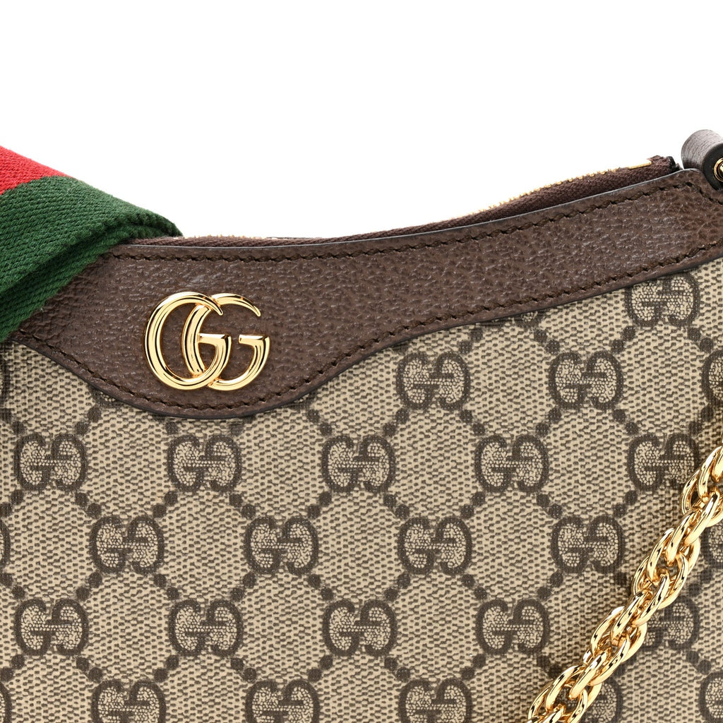 Gucci GG Supreme Monogram Textured Dollar Calfskin Web Small Ophidia GG Handbag Beige Ebony New Acero