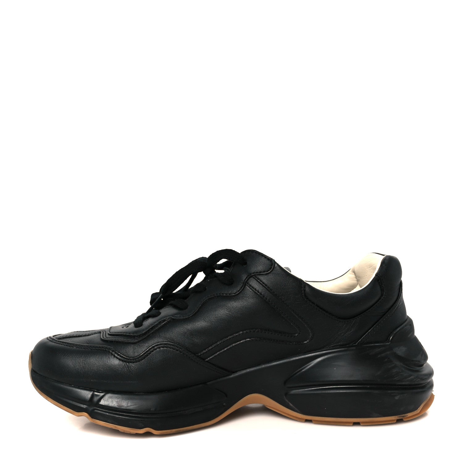 Gucci Calfskin Iridescent Logo Mens Rhyton Sneakers 8.5 Black