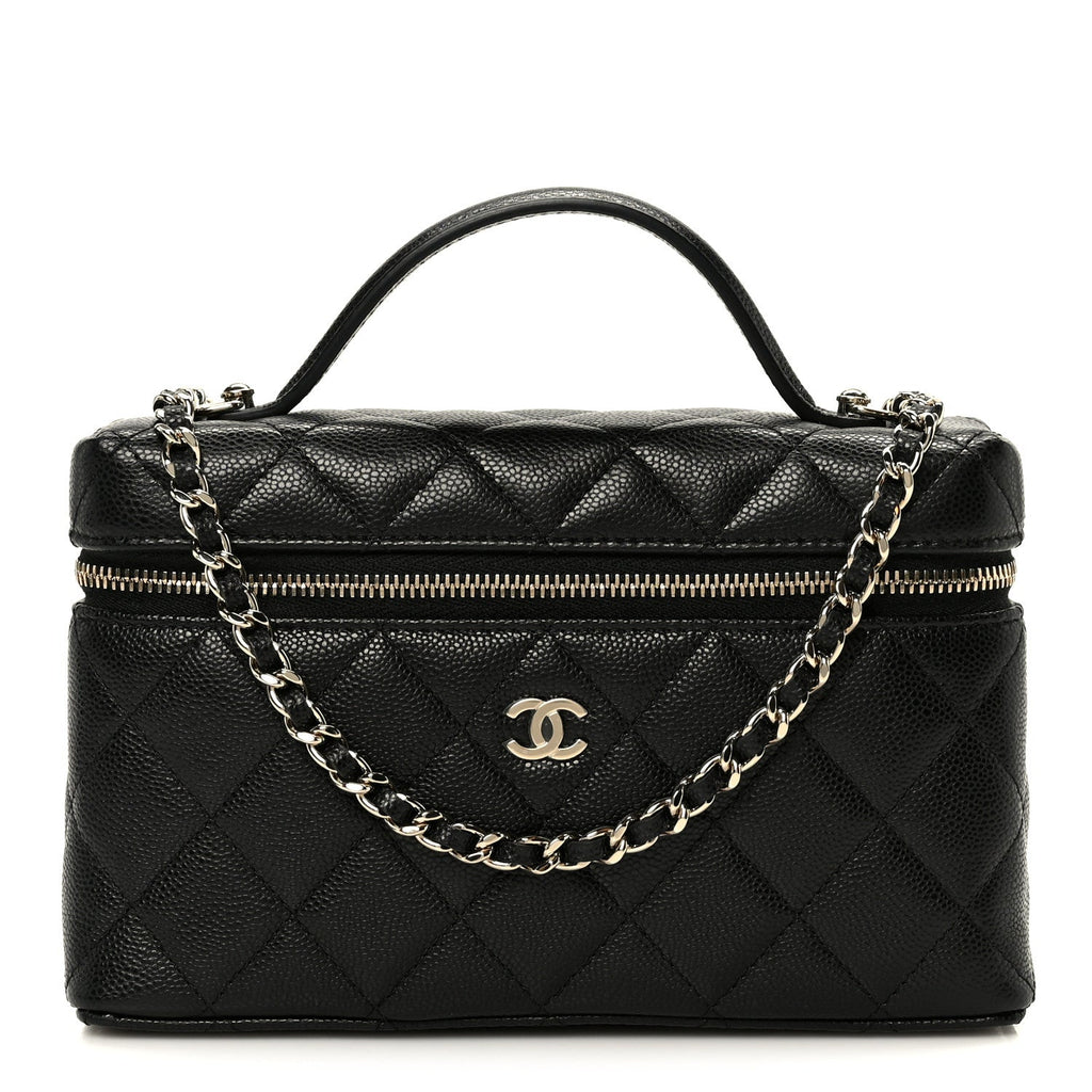 Chanel Caviar Quilted Top Handle Slim Vanity With Chain Black