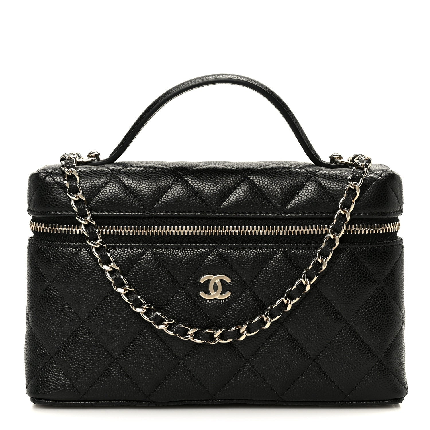 Chanel Caviar Quilted Top Handle Slim Vanity With Chain Black