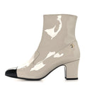 Patent Calfskin Ankle Boots 38.5 Light Gray Black