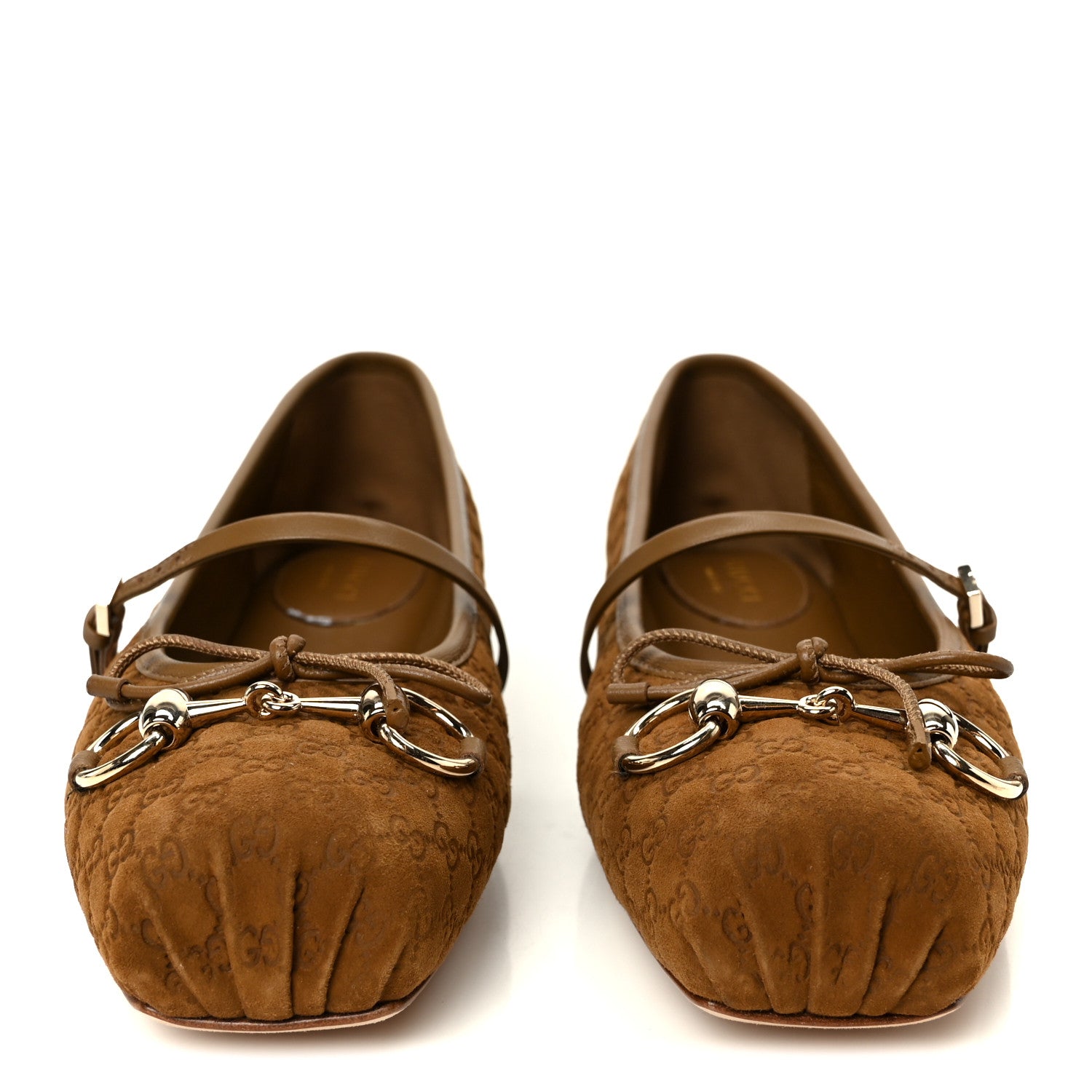 Gucci Kid Scamosciato Micro GG Monogram Horsebit Ballet Flats 37.5 Cuoio Dafne