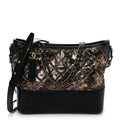 Chanel Metallic Crumpled Goatskin Quilted Medium Gabrielle Hobo Black Rose Gold