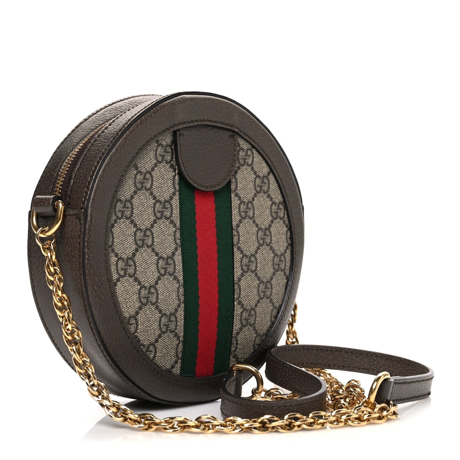 Gucci GG Supreme Monogram Web Mini Ophidia Round Shoulder Bag Brown