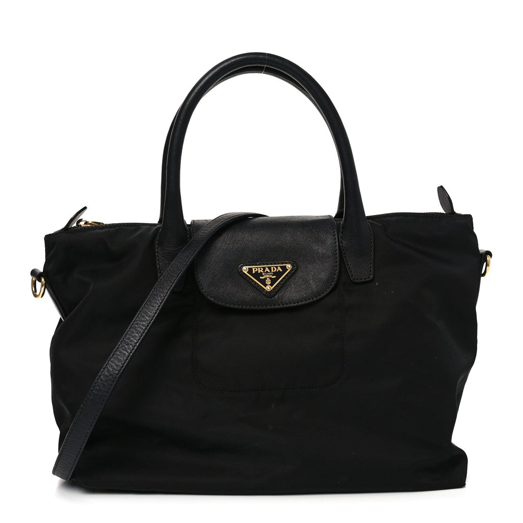 Prada Tessuto Nylon Saffiano Shopping Tote Black