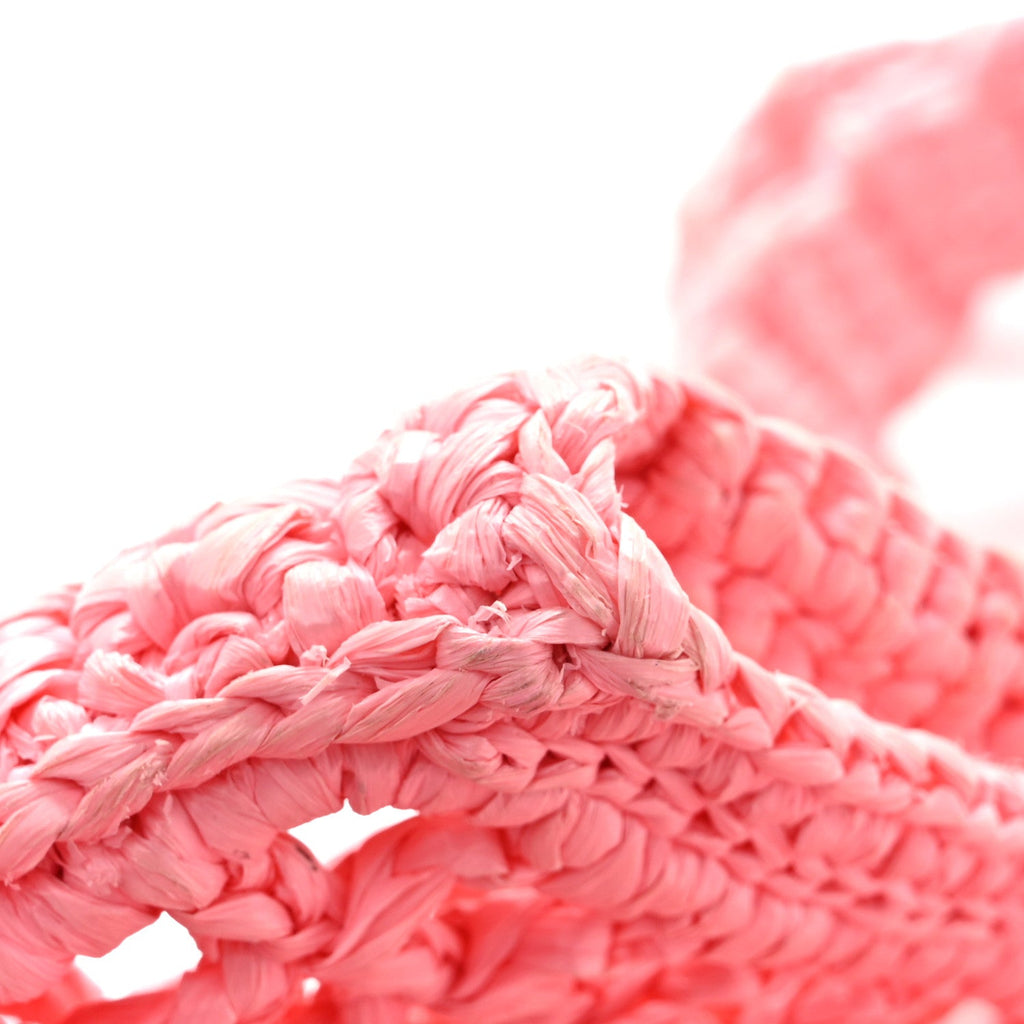 Prada Yarn Raffia Effect Crochet Logo Embroidered Tote Bag Petalo