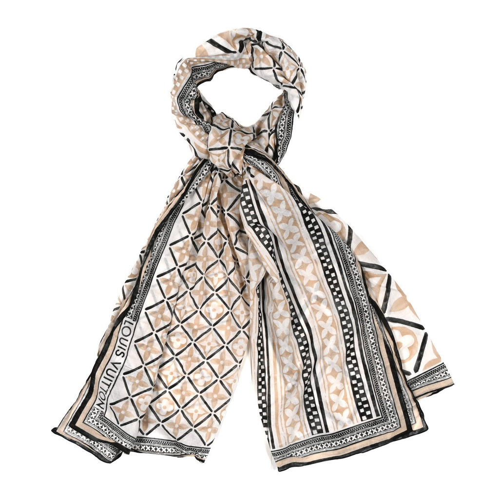 Louis Vuitton Cotton Monogram Tile Scarf Beige