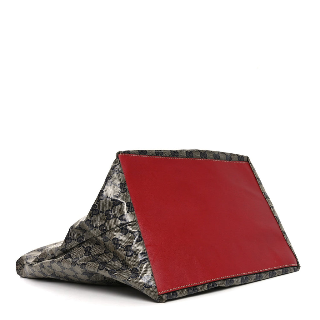 Gucci Crystal Monogram Large Web Handle Bucket Tote Red
