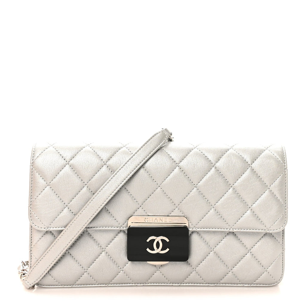 Chanel Metallic Sheepskin Quilted Small Beauty Lock Flap Silver