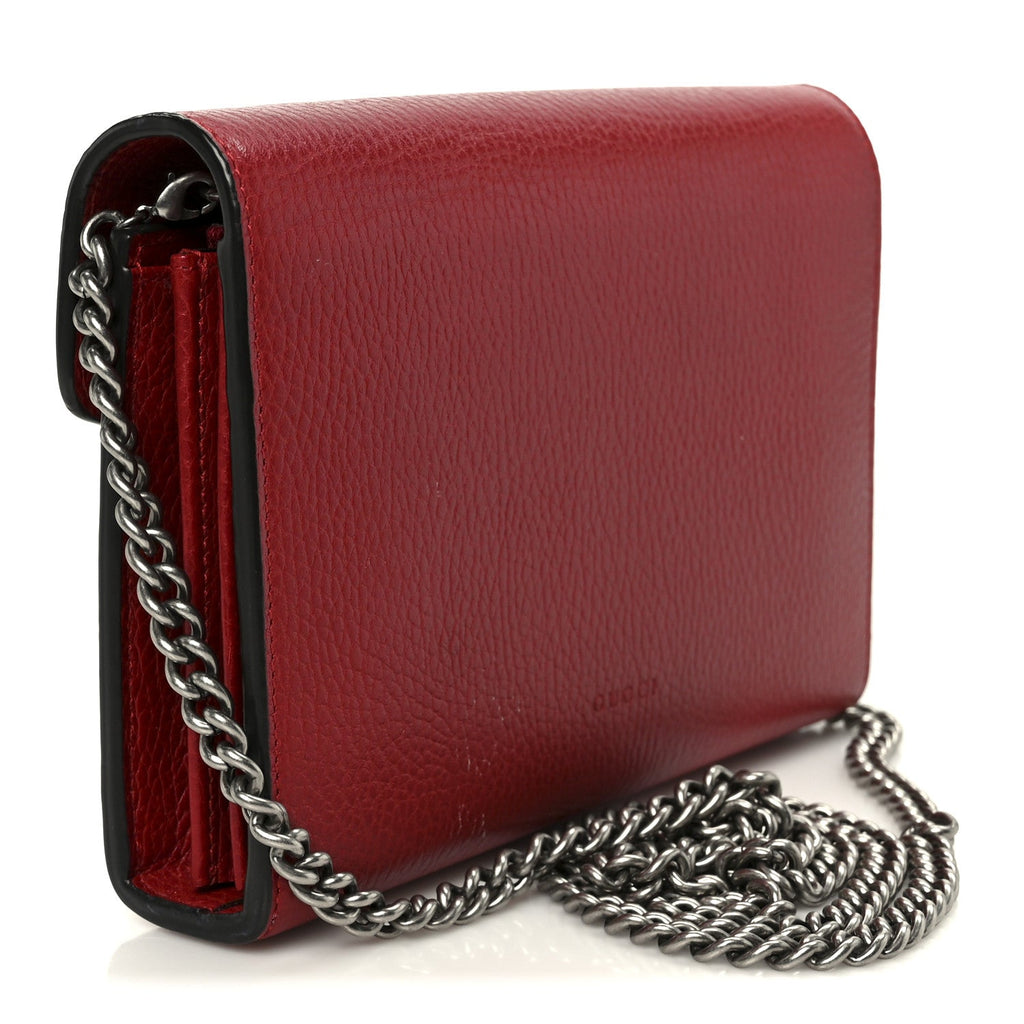 Gucci Calfskin Mini Dionysus Chain Wallet Hibiscus Red
