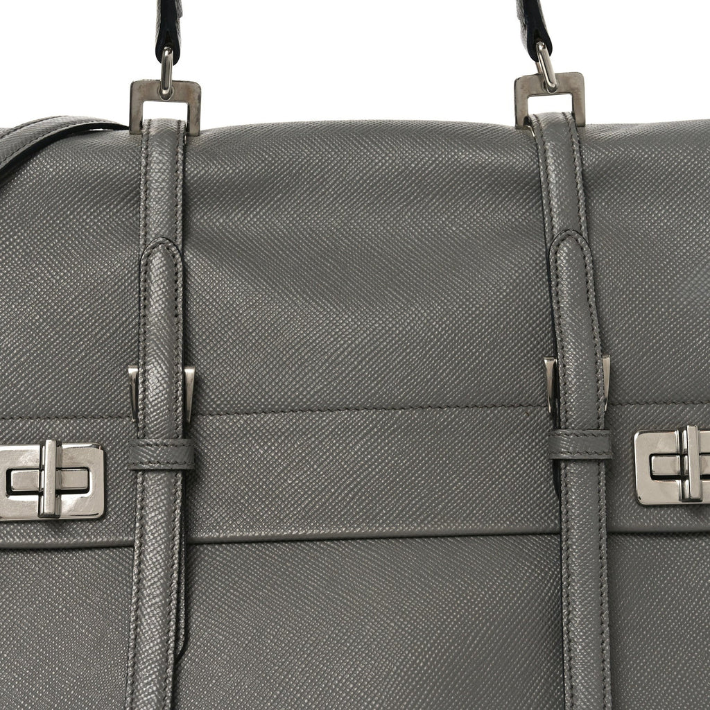 Prada Saffiano Cuir Convertible Top Handle Tote Marmo