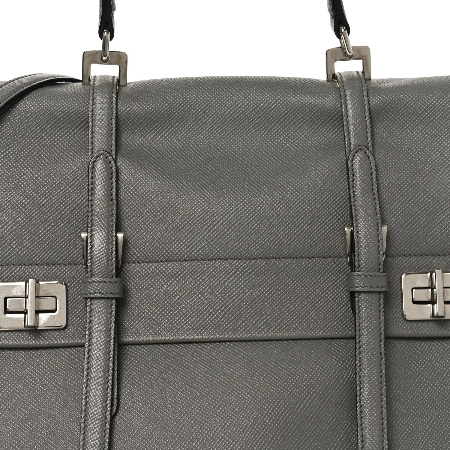 Prada Saffiano Cuir Convertible Top Handle Tote Marmo