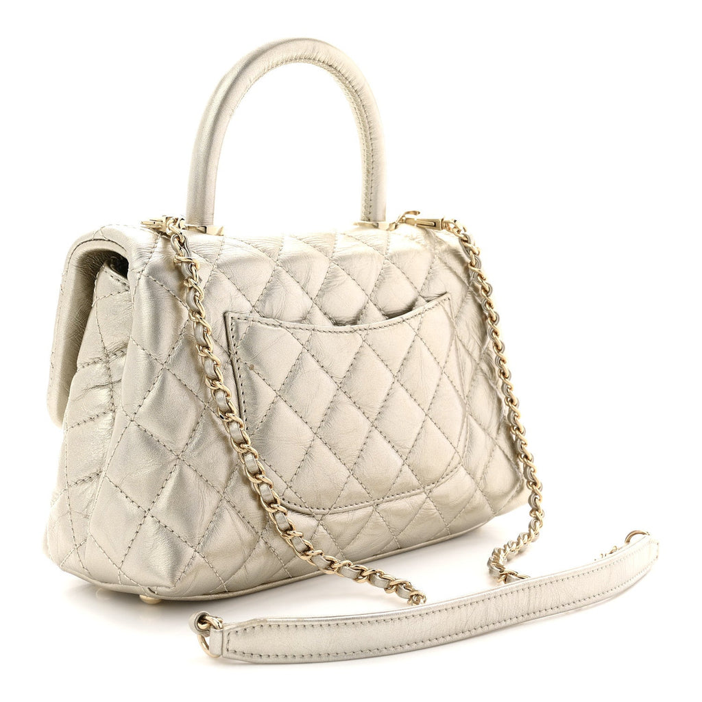 Chanel Metallic Aged Calfskin Quilted Mini Coco Handle Flap Gold
