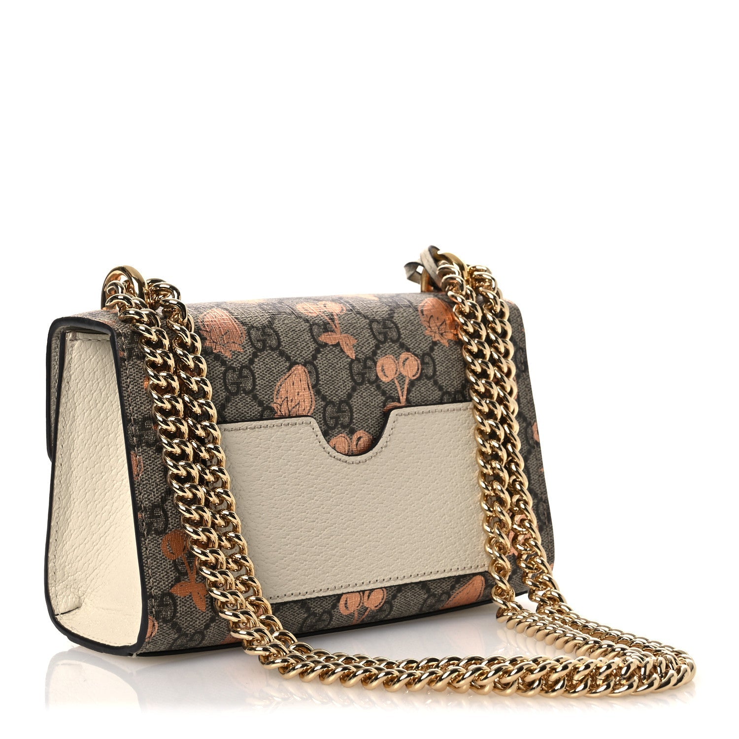 Gucci GG Supreme Monogram Berry Textured Dollar Calfskin Small Padlock Shoulder Bag Beige Ebony Light Copper Mystic White