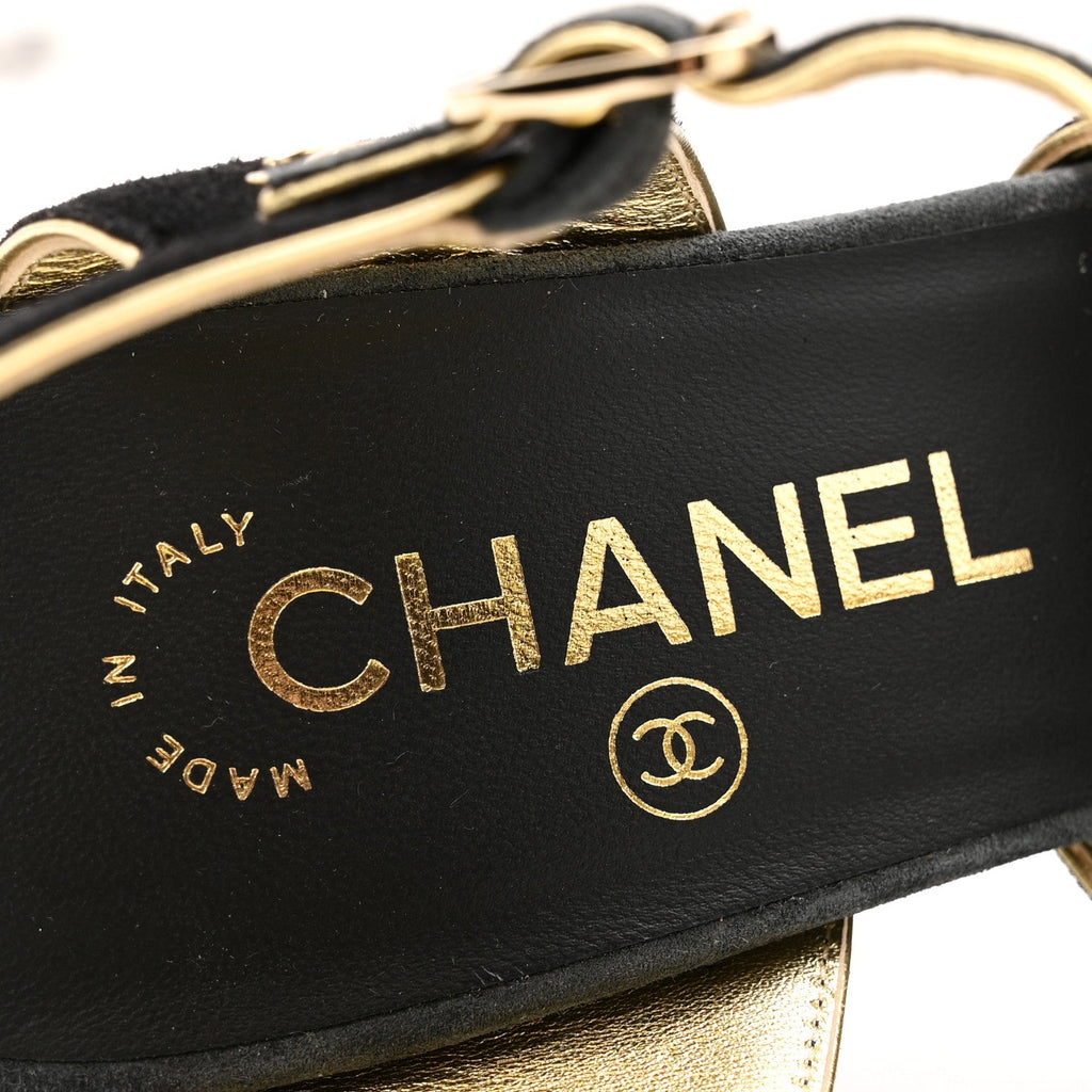 Chanel Suede Calfskin Peep Toe Ankle Strap Pumps 37 Black Grey