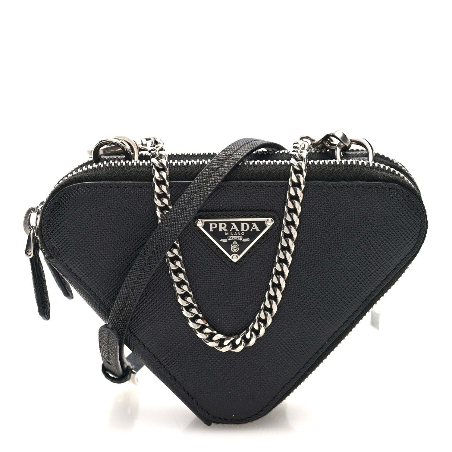 Prada Saffiano Mini Triangle Crossbody Pouch Black
