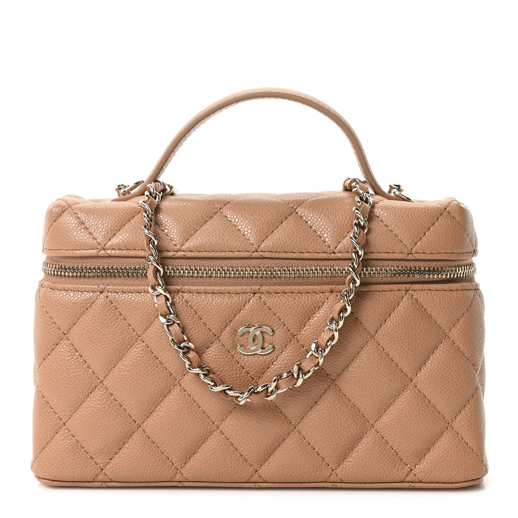 Chanel Caviar Quilted Top Handle Slim Vanity With Chain Brown