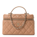 Chanel Caviar Quilted Top Handle Slim Vanity With Chain Brown