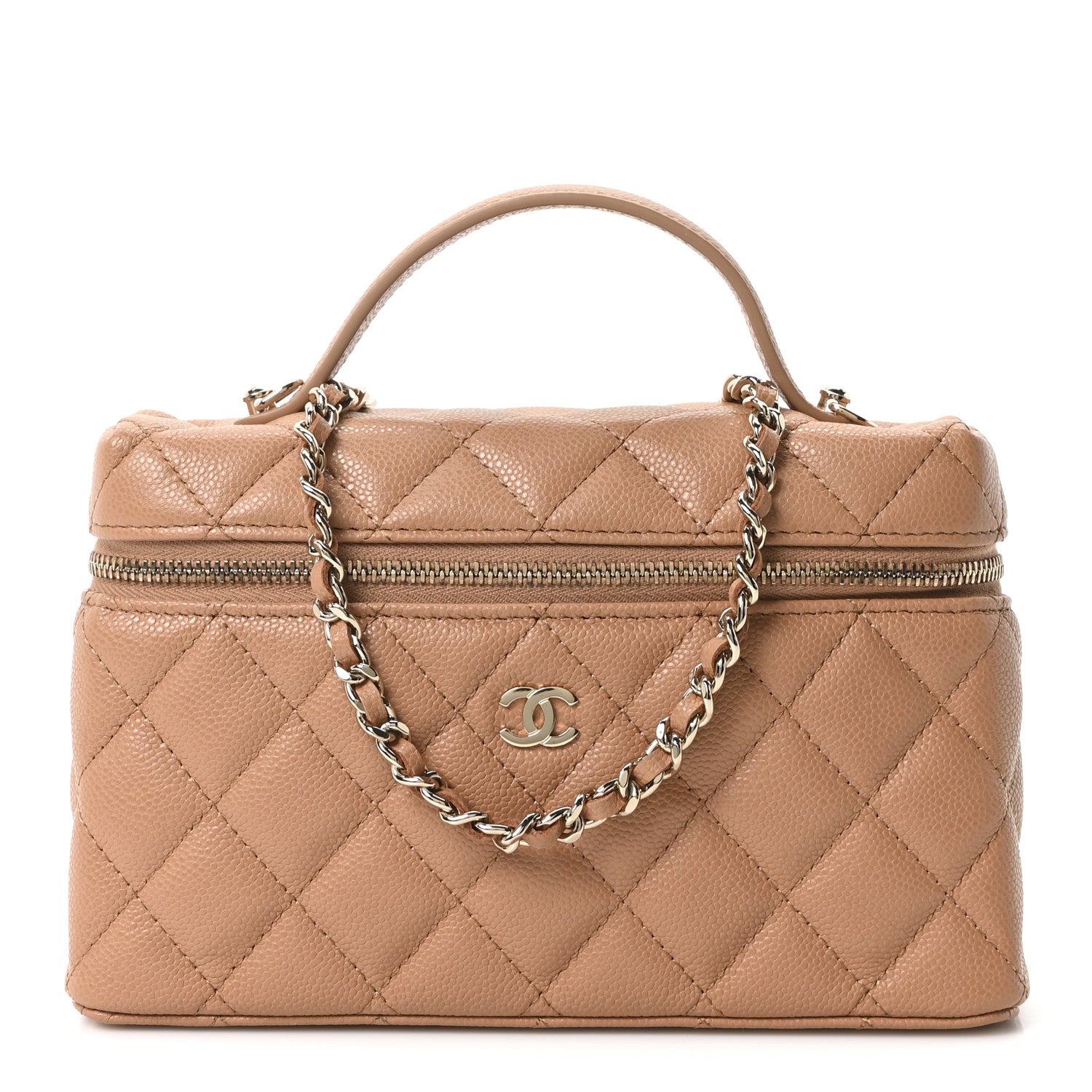 Chanel Caviar Quilted Top Handle Slim Vanity With Chain Brown